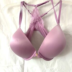 BWOT Victoria's Secret Push Up Bra Purple Lace front Closure SZ 38DDD